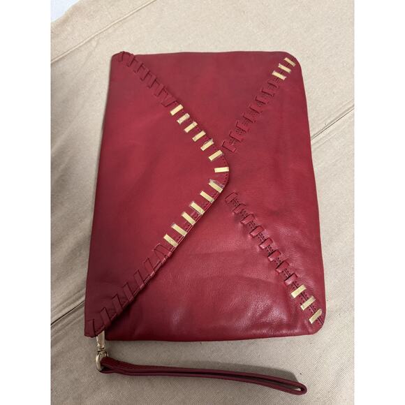 Fabiola Pedrazzini Clutch Wristlet Womens One Size Red Leather Envelope Studded - Picture 4 of 10
